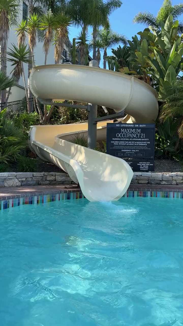 A short clip of Amelia's first trip down the waterslide at the Terranea Resort Pool